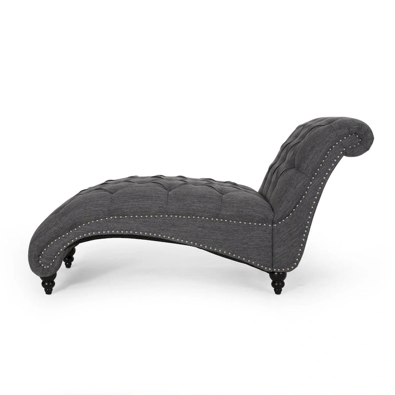 Chaise longue capitonnée de 163 cm – Point sellier, pieds en bois de bouleau, design incurvé