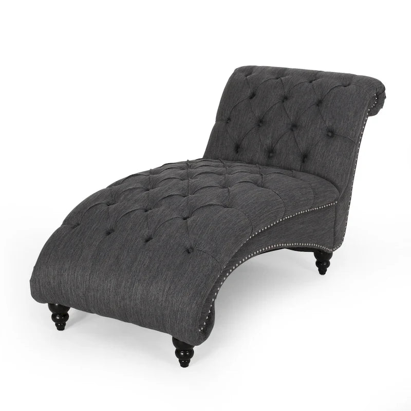 Chaise longue capitonnée de 163 cm – Point sellier, pieds en bois de bouleau, design incurvé