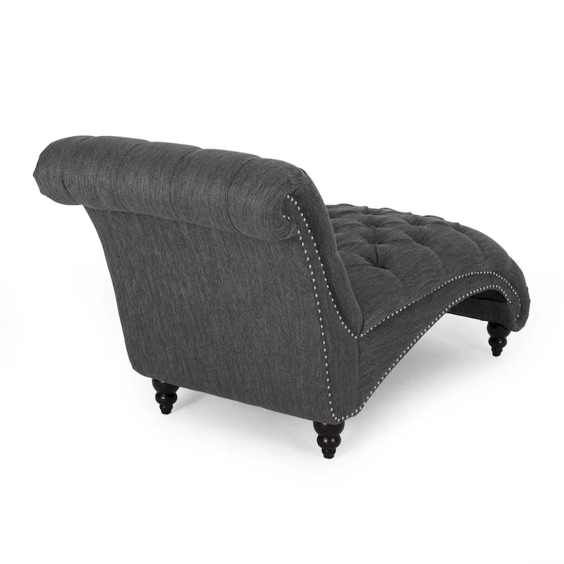 Chaise longue capitonnée de 163 cm – Point sellier, pieds en bois de bouleau, design incurvé