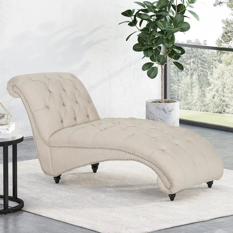 Chaise longue capitonnée de 163 cm – Point sellier, pieds en bois de bouleau, design incurvé