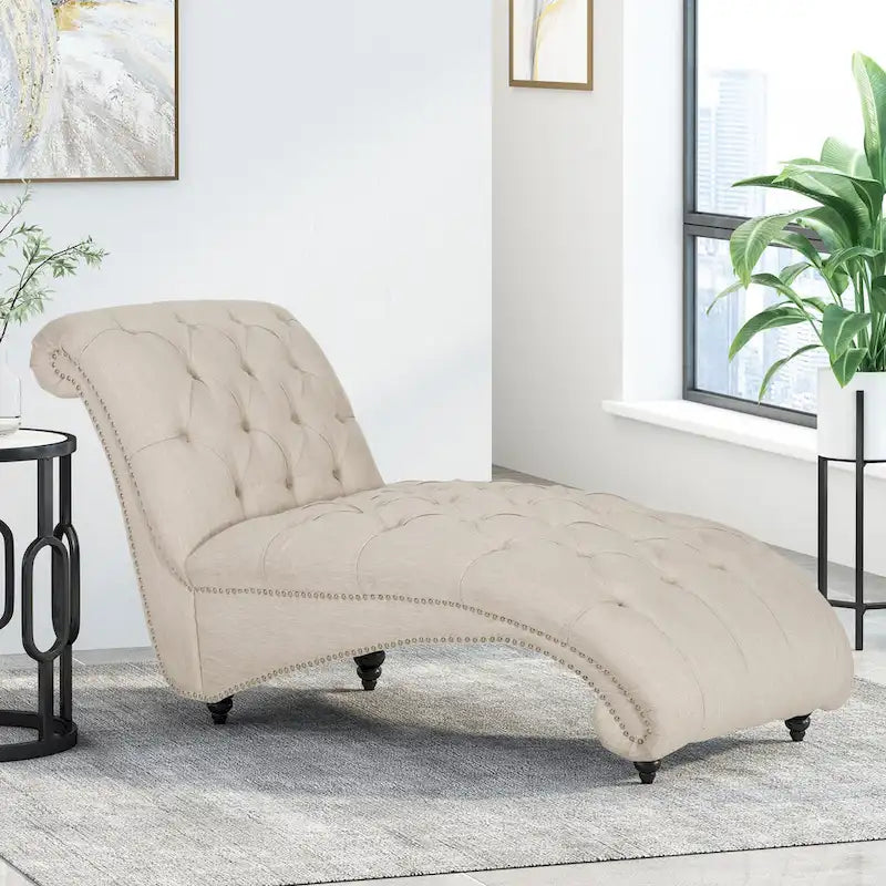 Chaise longue capitonnée de 163 cm – Point sellier, pieds en bois de bouleau, design incurvé