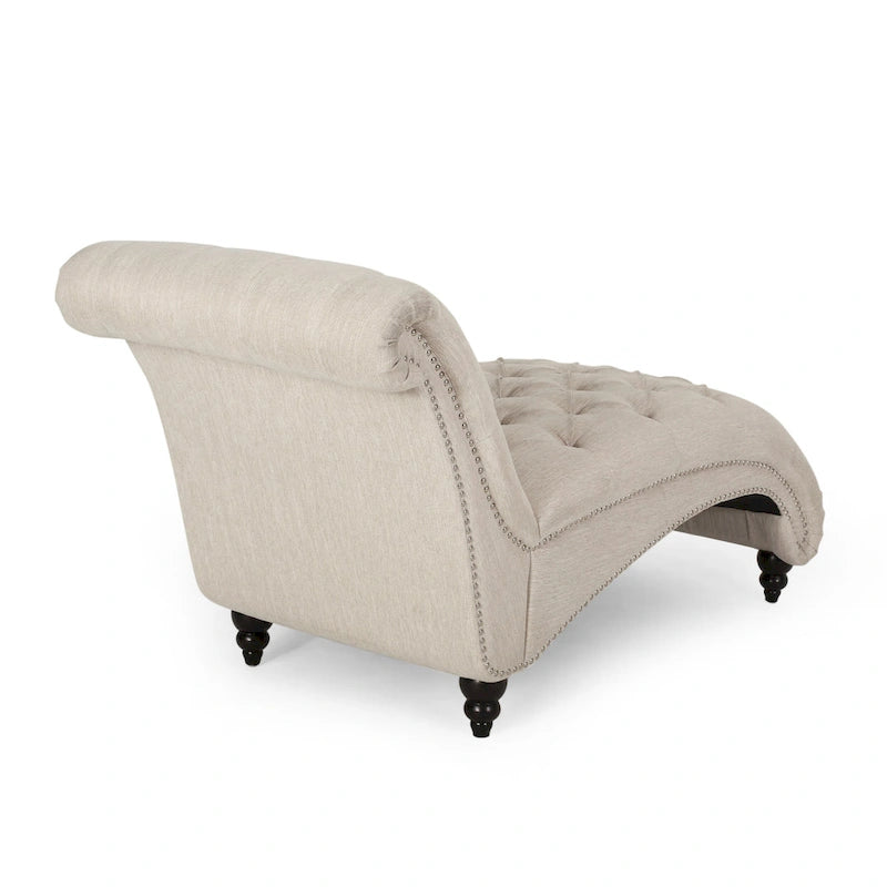Chaise longue capitonnée de 163 cm – Point sellier, pieds en bois de bouleau, design incurvé