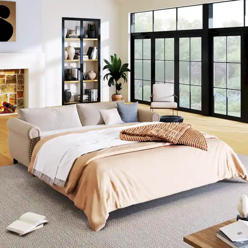 Canapé-lit gigogne 205 cm avec matelas en mousse – Style rétro