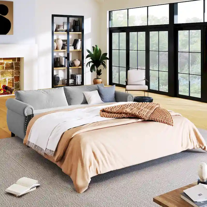 Canapé-lit gigogne 205 cm avec matelas en mousse – Style rétro