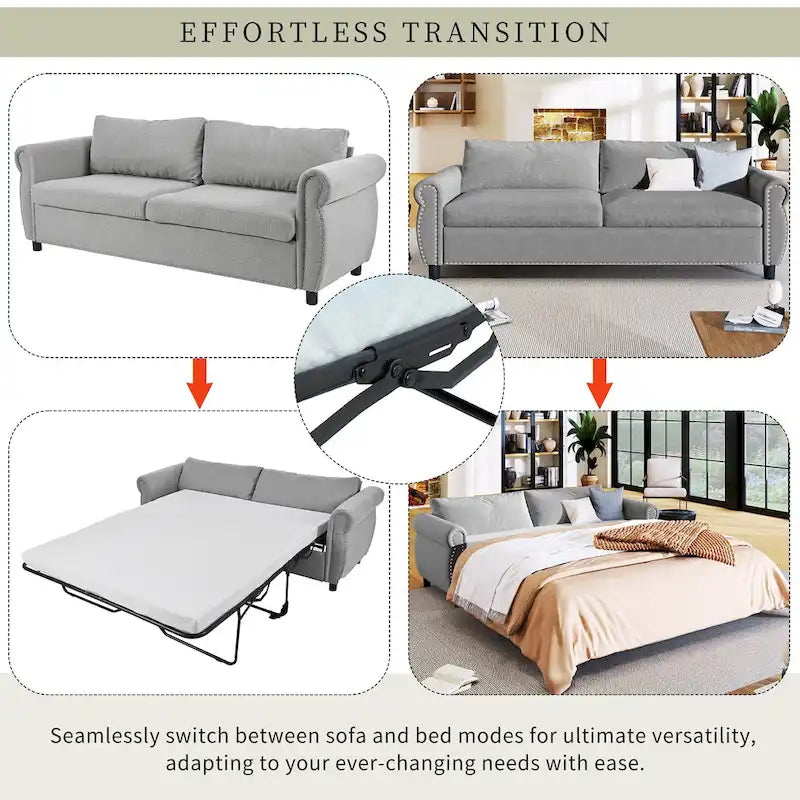 Canapé-lit gigogne 205 cm avec matelas en mousse – Style rétro