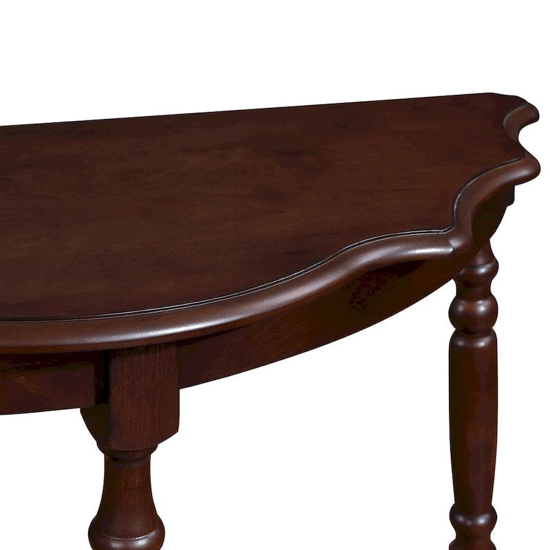 42 Table console demi-lune incurvée rétro avec plateau motif nuage et étagère ouverte, structure et pieds en bois massif