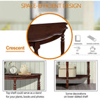 42 Table console demi-lune incurvée rétro avec plateau motif nuage et étagère ouverte, structure et pieds en bois massif