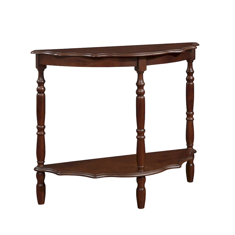 42 Table console demi-lune incurvée rétro avec plateau motif nuage et étagère ouverte, structure et pieds en bois massif