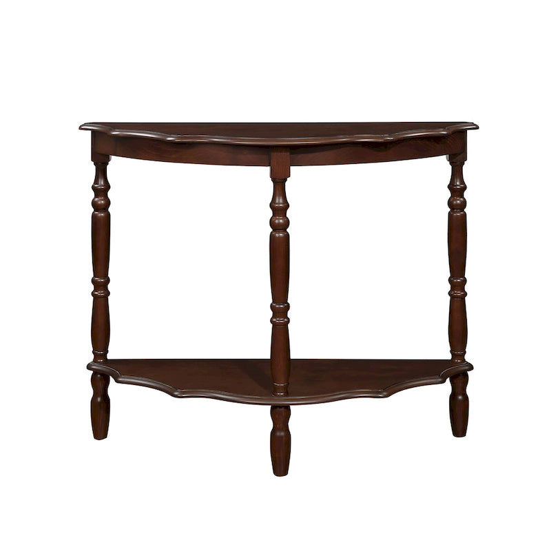 42 Table console demi-lune incurvée rétro avec plateau motif nuage et étagère ouverte, structure et pieds en bois massif