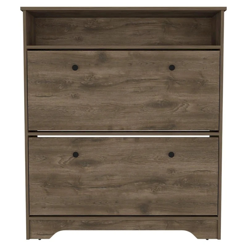 Meuble à chaussures marron foncé avec étagère ouverte et 2 étagères extensibles - Rangement d'entrée