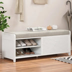 Meuble à chaussures pour entrée, banc de rangement à volets vieillis avec placage d'acacia pour un charme rétro pour salon, entrée
