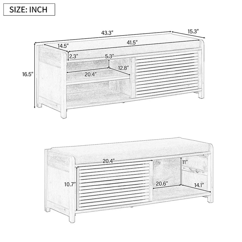 Meuble à chaussures pour entrée, banc de rangement à volets vieillis avec placage d'acacia pour un charme rétro pour salon, entrée