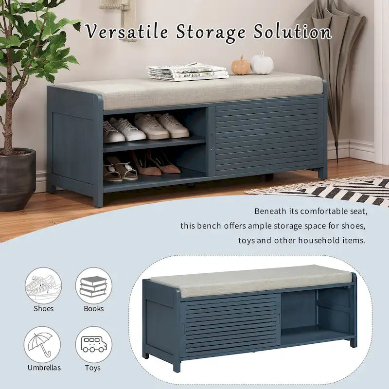 Meuble à chaussures pour entrée, banc de rangement à volets vieillis avec placage d'acacia pour un charme rétro pour salon, entrée