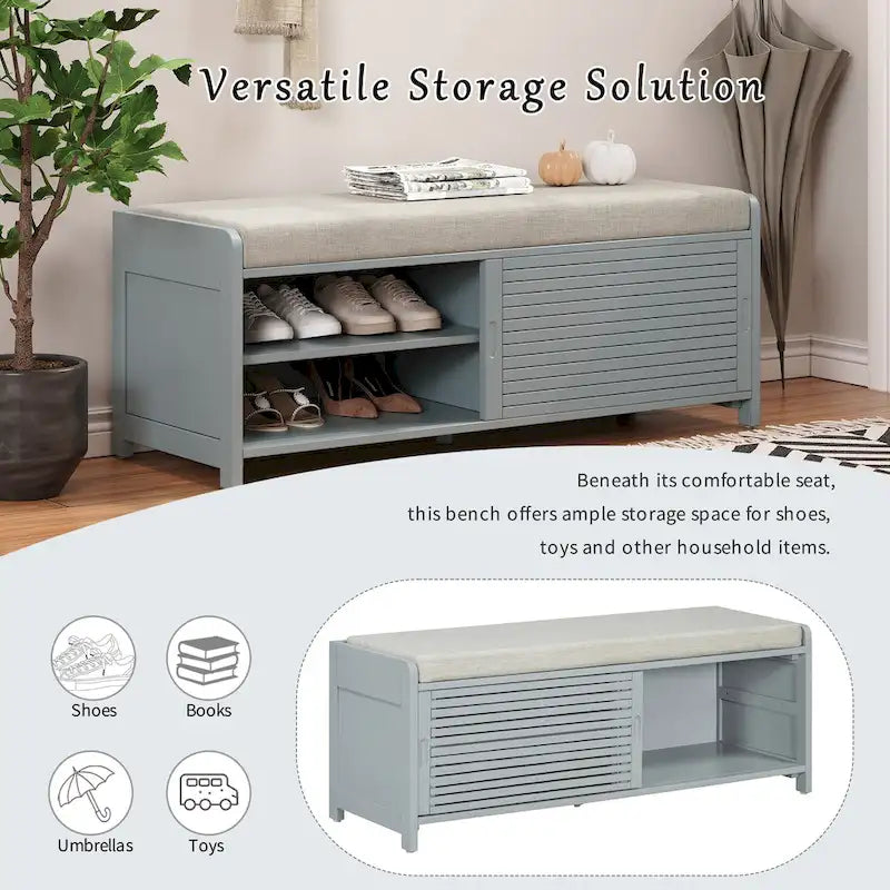 Meuble à chaussures pour entrée, banc de rangement à volets vieillis avec placage d'acacia pour un charme rétro pour salon, entrée