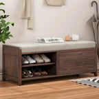 Meuble à chaussures pour entrée, banc de rangement à volets vieillis avec placage d'acacia pour un charme rétro pour salon, entrée