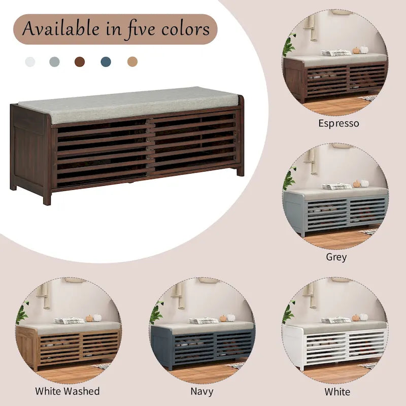 Meuble à chaussures pour entrée, banc de rangement à volets vieillis avec placage d'acacia pour un charme rétro pour salon, entrée
