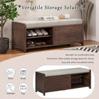Meuble à chaussures pour entrée, banc de rangement à volets vieillis avec placage d'acacia pour un charme rétro pour salon, entrée