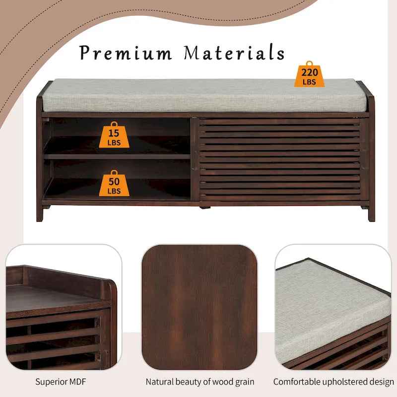 Meuble à chaussures pour entrée, banc de rangement à volets vieillis avec placage d'acacia pour un charme rétro pour salon, entrée