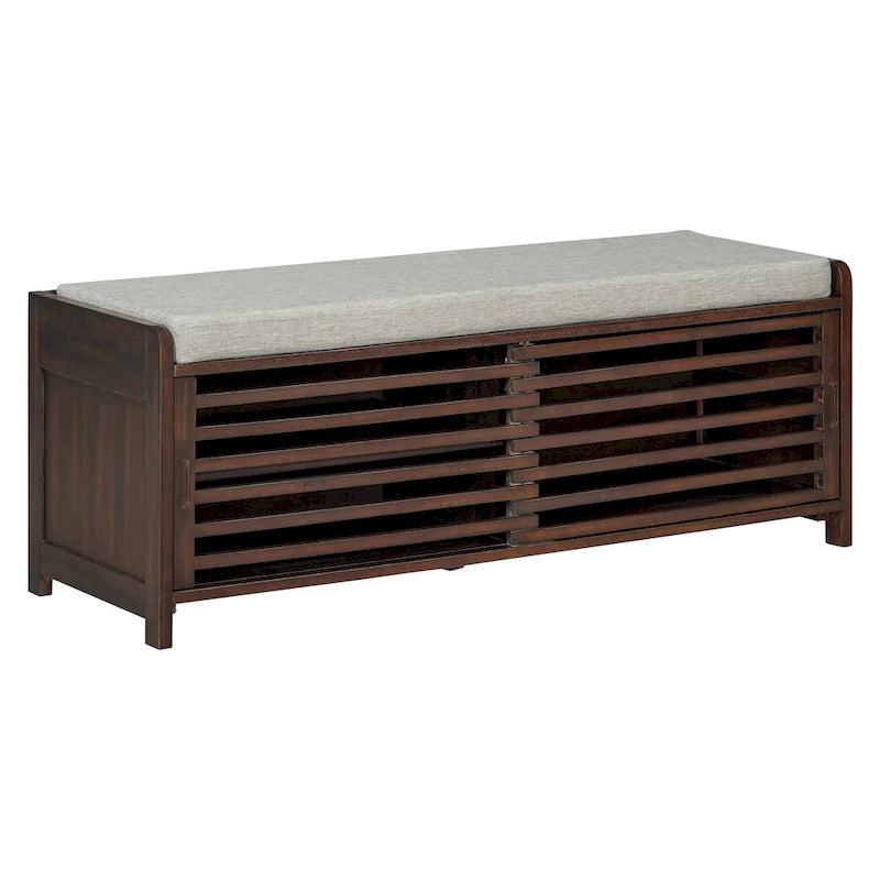 Meuble à chaussures pour entrée, banc de rangement à volets vieillis avec placage d'acacia pour un charme rétro pour salon, entrée