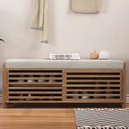 Meuble à chaussures pour entrée, banc de rangement à volets vieillis avec placage d'acacia pour un charme rétro pour salon, entrée