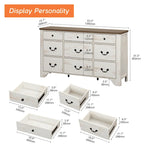 Meuble TV de commode blanc de style champêtre de 136 cm avec bord incurvé et large commode à tiroirs
