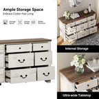 Meuble TV de commode blanc de style champêtre de 136 cm avec bord incurvé et large commode à tiroirs