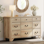 Meuble TV de commode blanc de style champêtre de 136 cm avec bord incurvé et large commode à tiroirs