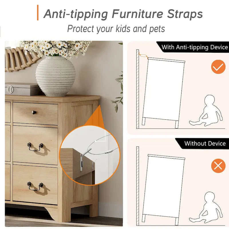 Meuble TV de commode blanc de style champêtre de 136 cm avec bord incurvé et large commode à tiroirs