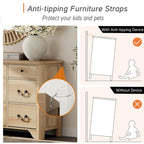 Meuble TV de commode blanc de style champêtre de 136 cm avec bord incurvé et large commode à tiroirs