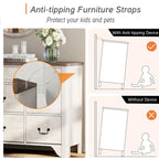 Meuble TV de commode blanc de style champêtre de 136 cm avec bord incurvé et large commode à tiroirs