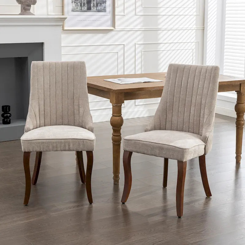 Lot de 2 chaises de salle à manger sans accoudoirs avec dossier haut, chaises d'appoint de cuisine rembourrées avec pieds incurvés en bois massif