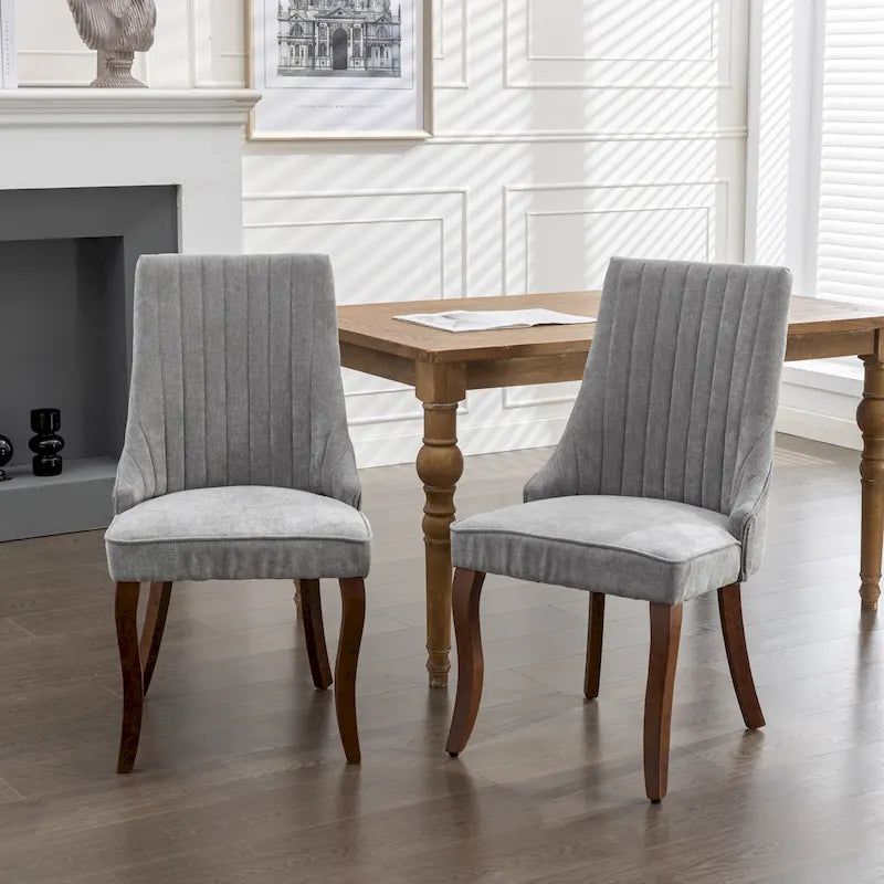 Lot de 2 chaises de salle à manger sans accoudoirs avec dossier haut, chaises d'appoint de cuisine rembourrées avec pieds incurvés en bois massif