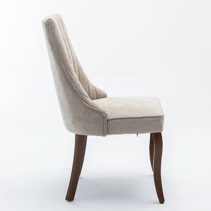 Lot de 2 chaises de salle à manger sans accoudoirs avec dossier haut, chaises d'appoint de cuisine rembourrées avec pieds incurvés en bois massif
