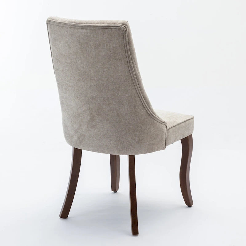 Lot de 2 chaises de salle à manger sans accoudoirs avec dossier haut, chaises d'appoint de cuisine rembourrées avec pieds incurvés en bois massif