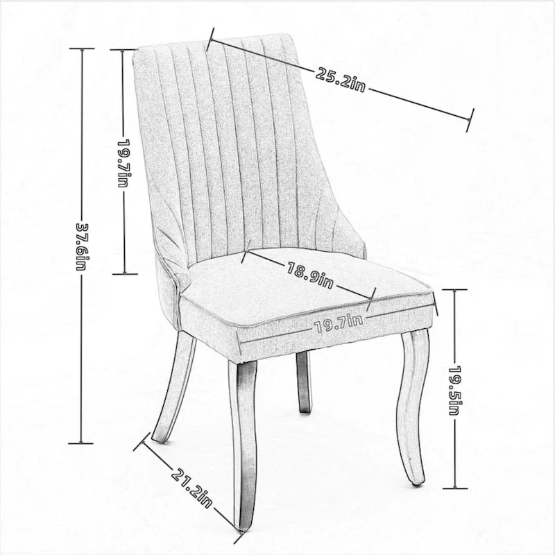Lot de 2 chaises de salle à manger sans accoudoirs avec dossier haut, chaises d'appoint de cuisine rembourrées avec pieds incurvés en bois massif