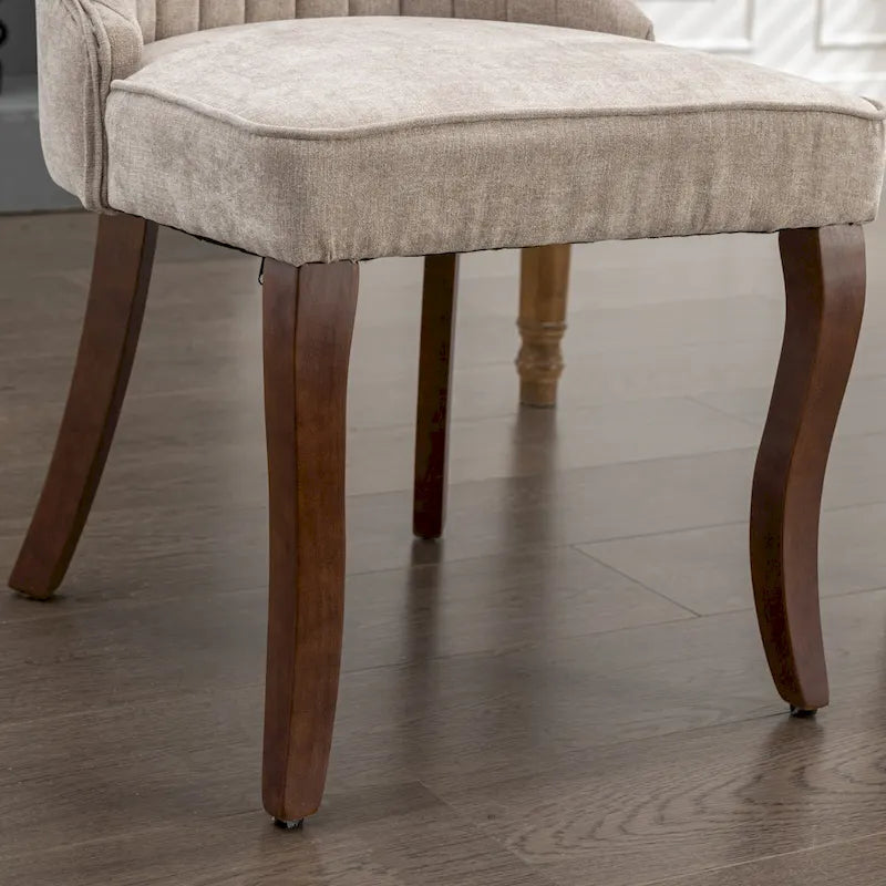 Lot de 2 chaises de salle à manger sans accoudoirs avec dossier haut, chaises d'appoint de cuisine rembourrées avec pieds incurvés en bois massif