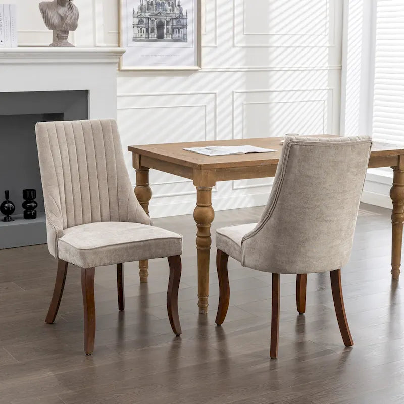 Lot de 2 chaises de salle à manger sans accoudoirs avec dossier haut, chaises d'appoint de cuisine rembourrées avec pieds incurvés en bois massif