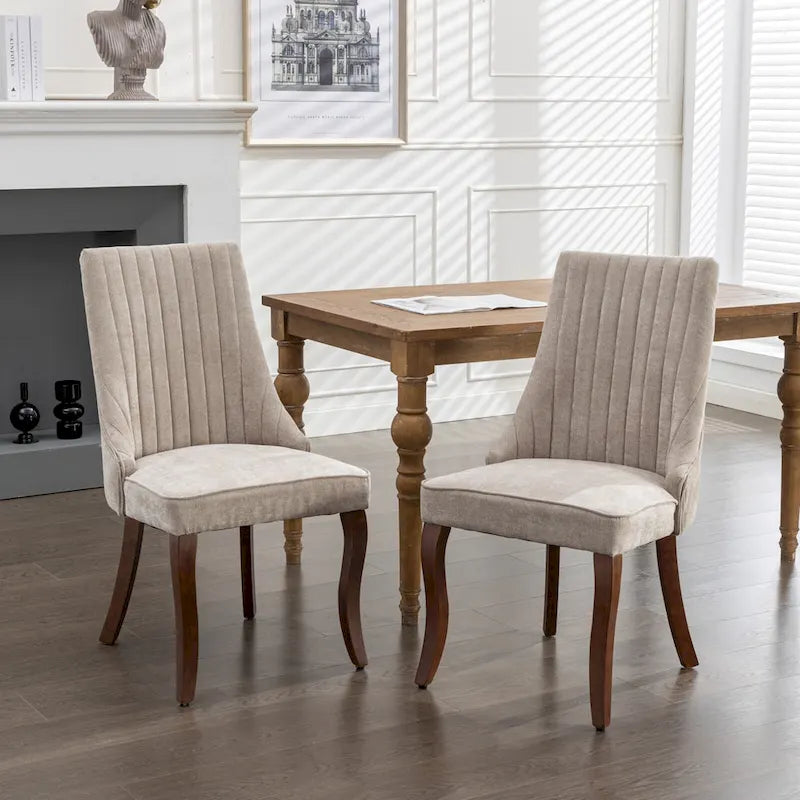 Lot de 2 chaises de salle à manger sans accoudoirs avec dossier haut, chaises d'appoint de cuisine rembourrées avec pieds incurvés en bois massif