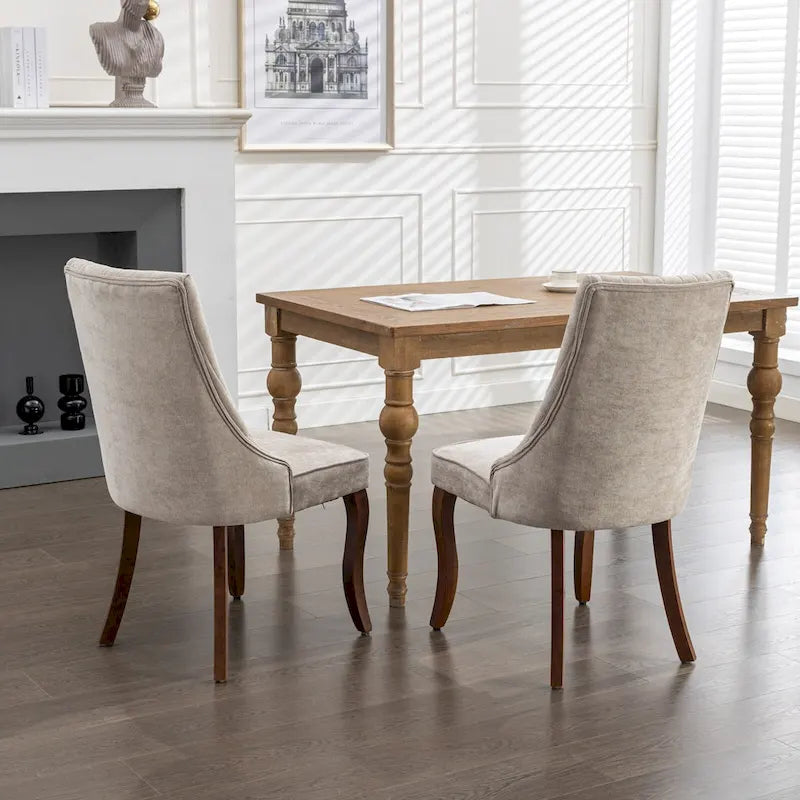 Lot de 2 chaises de salle à manger sans accoudoirs avec dossier haut, chaises d'appoint de cuisine rembourrées avec pieds incurvés en bois massif