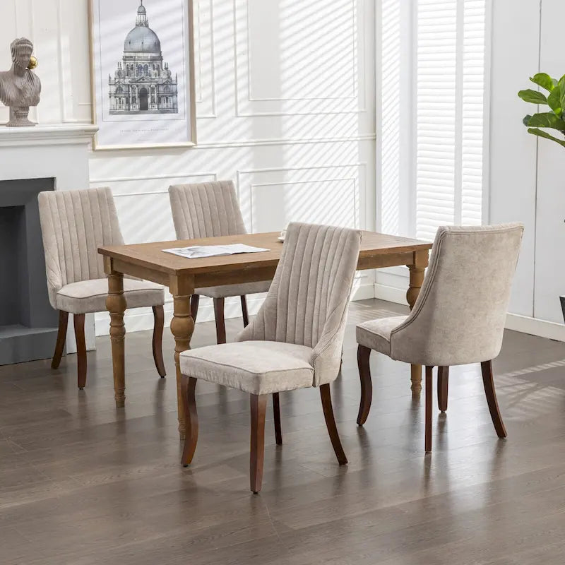 Lot de 2 chaises de salle à manger sans accoudoirs avec dossier haut, chaises d'appoint de cuisine rembourrées avec pieds incurvés en bois massif