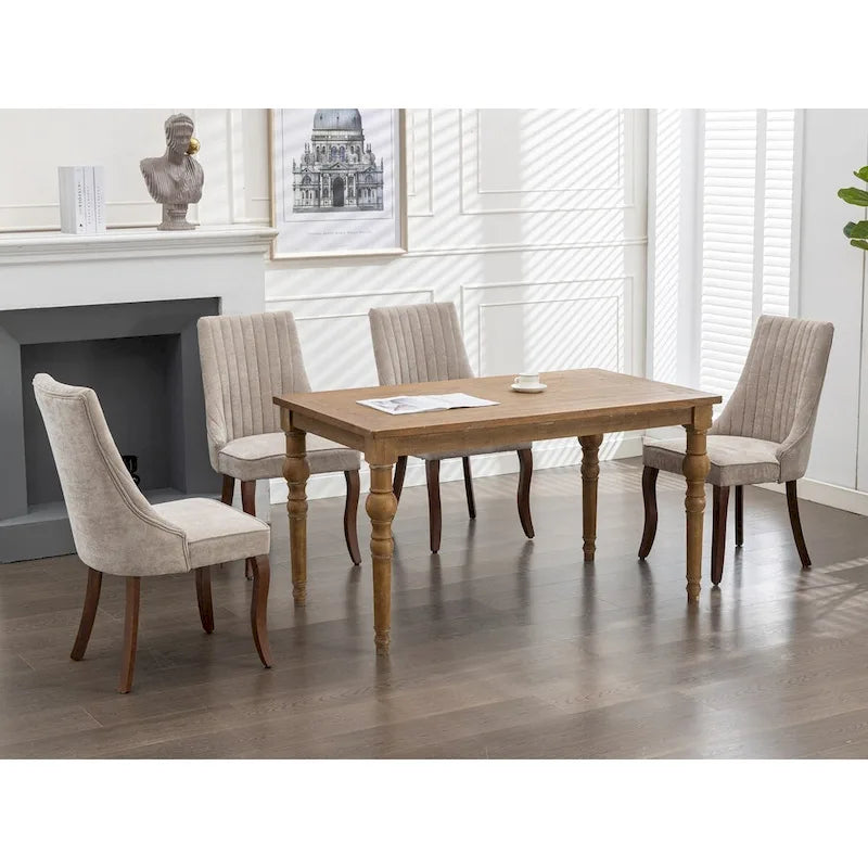 Lot de 2 chaises de salle à manger sans accoudoirs avec dossier haut, chaises d'appoint de cuisine rembourrées avec pieds incurvés en bois massif