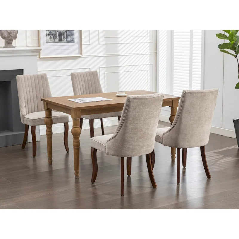 Lot de 2 chaises de salle à manger sans accoudoirs avec dossier haut, chaises d'appoint de cuisine rembourrées avec pieds incurvés en bois massif