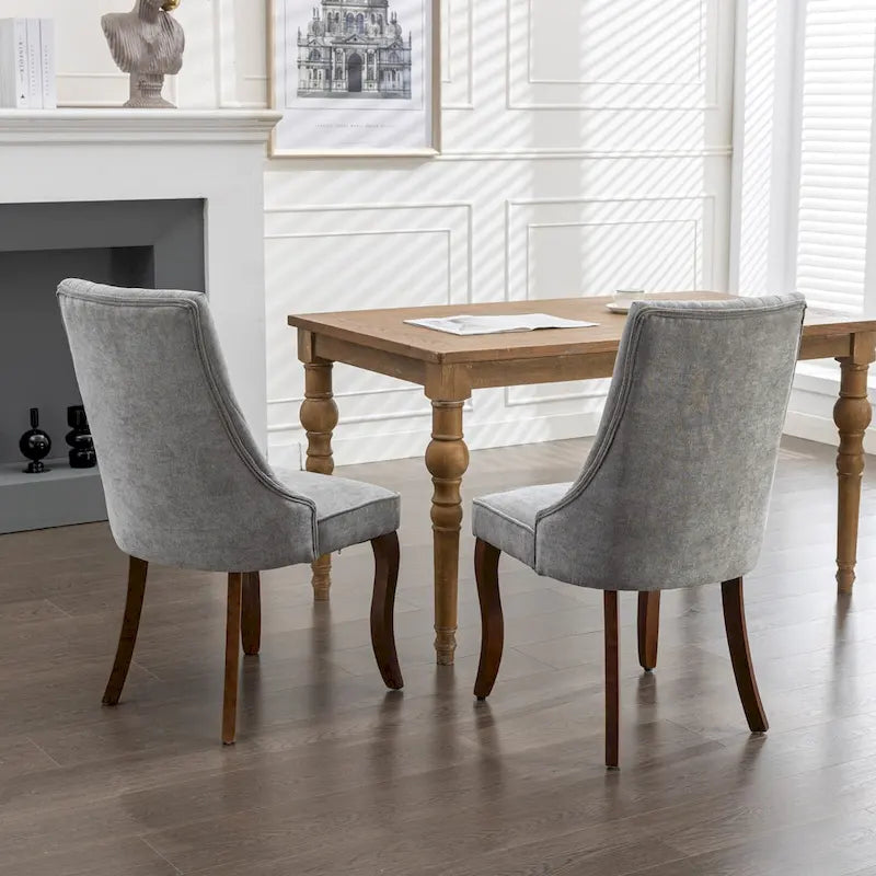 Lot de 2 chaises de salle à manger sans accoudoirs avec dossier haut, chaises d'appoint de cuisine rembourrées avec pieds incurvés en bois massif