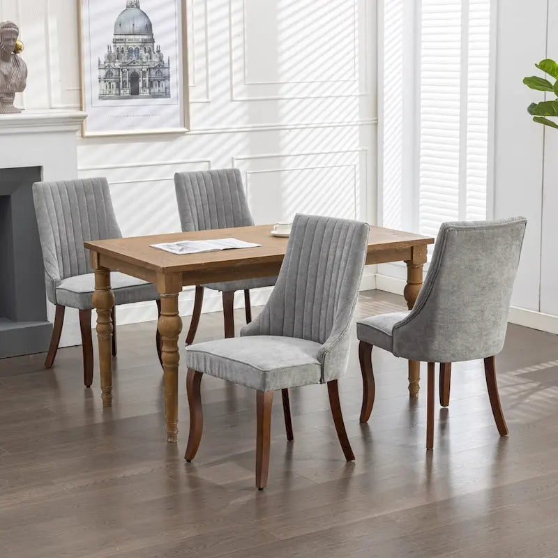 Lot de 2 chaises de salle à manger sans accoudoirs avec dossier haut, chaises d'appoint de cuisine rembourrées avec pieds incurvés en bois massif