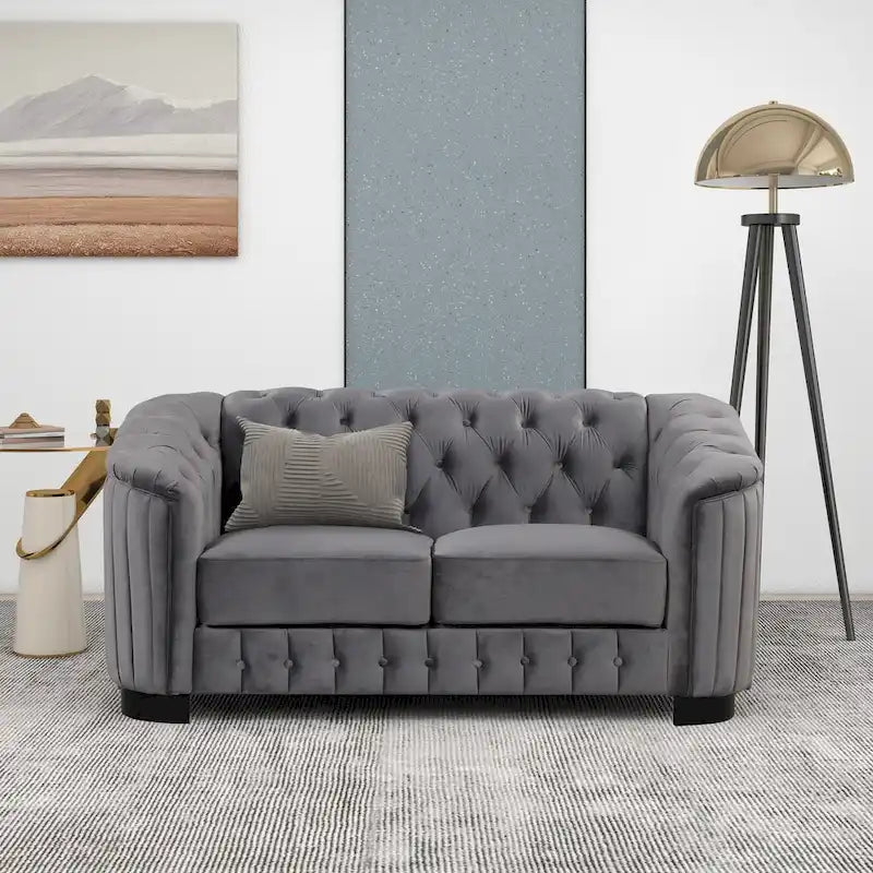 64.3 Canapé deux places en velours, canapé deux places moderne avec coussin d'assise épais amovible, canapé deux places pour 2 personnes