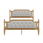 Cadre de lit en bois massif de style traditionnel avec tête de lit capitonnée, sommier tapissier non requis, taille double, noyer antique