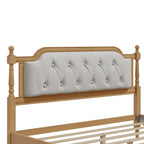 Cadre de lit en bois massif de style traditionnel avec tête de lit capitonnée, sommier tapissier non requis, taille double, noyer antique