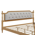Cadre de lit en bois massif de style traditionnel avec tête de lit capitonnée, sommier tapissier non requis, taille double, noyer antique