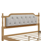 Cadre de lit en bois massif de style traditionnel avec tête de lit capitonnée, sommier tapissier non requis, taille double, noyer antique