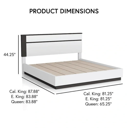 Ensemble de chambre à coucher 3 pièces en bois blanc - Lit, commode et table de chevet modernes